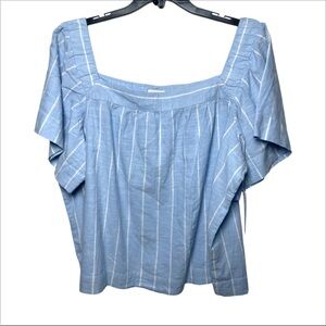 Dash Women’s 1X Blue Striped Square Neck Woven Top NWT Cotton Minimalist Boho